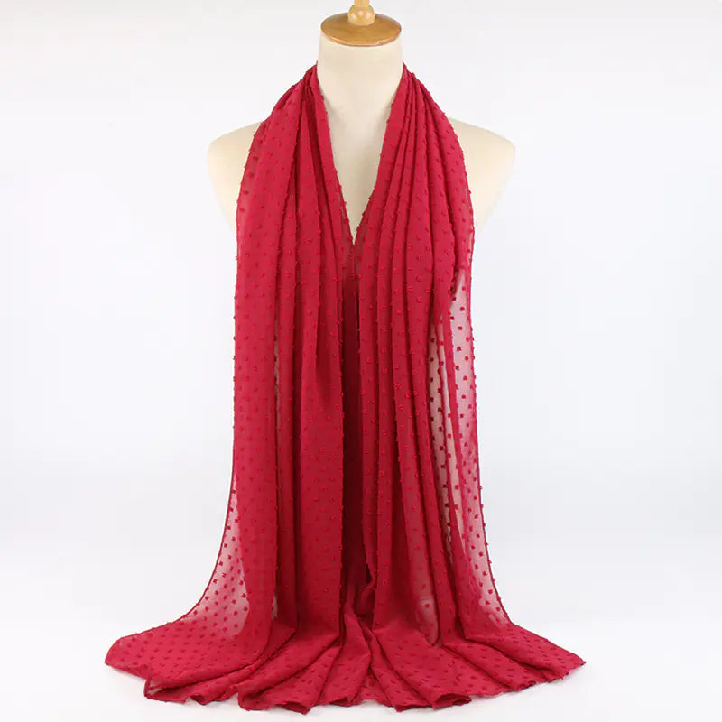 Islamic Pearl Chiffon Scarf with Pom Poms 180x70cm