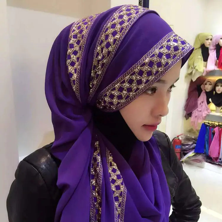 Scarf Hat with Pearl Chiffon Long Stole