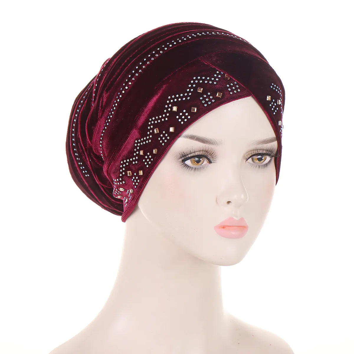 Velvet Bejeweled Muslim Turban Hat in Stock