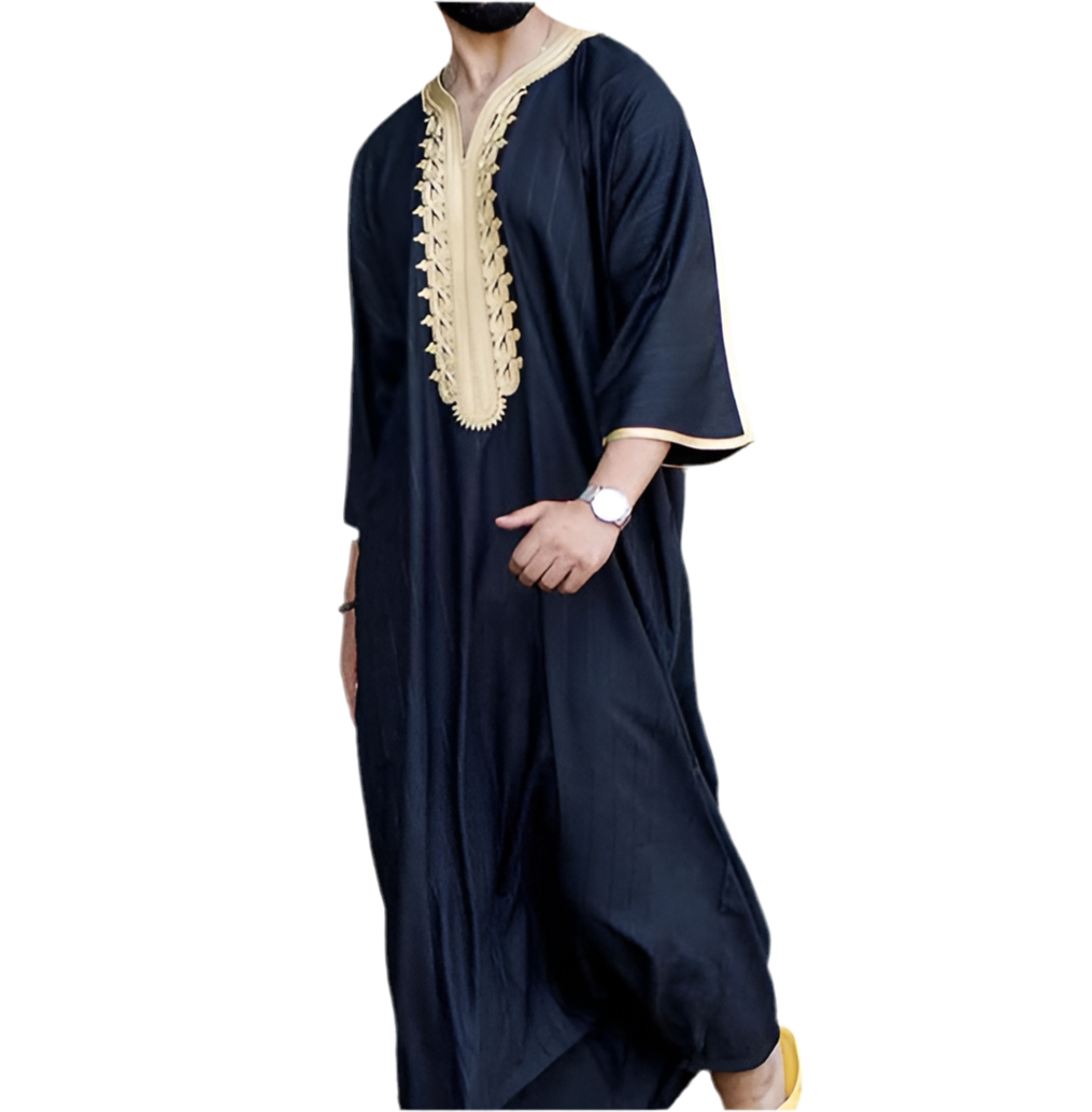 Men's Kandouras Thobe with Embroidery and Pockets