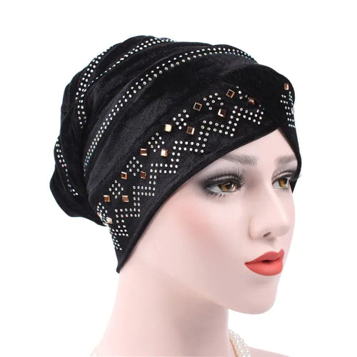 2017 Velvet Rhinestone Cap Muslim Headscarf Hat