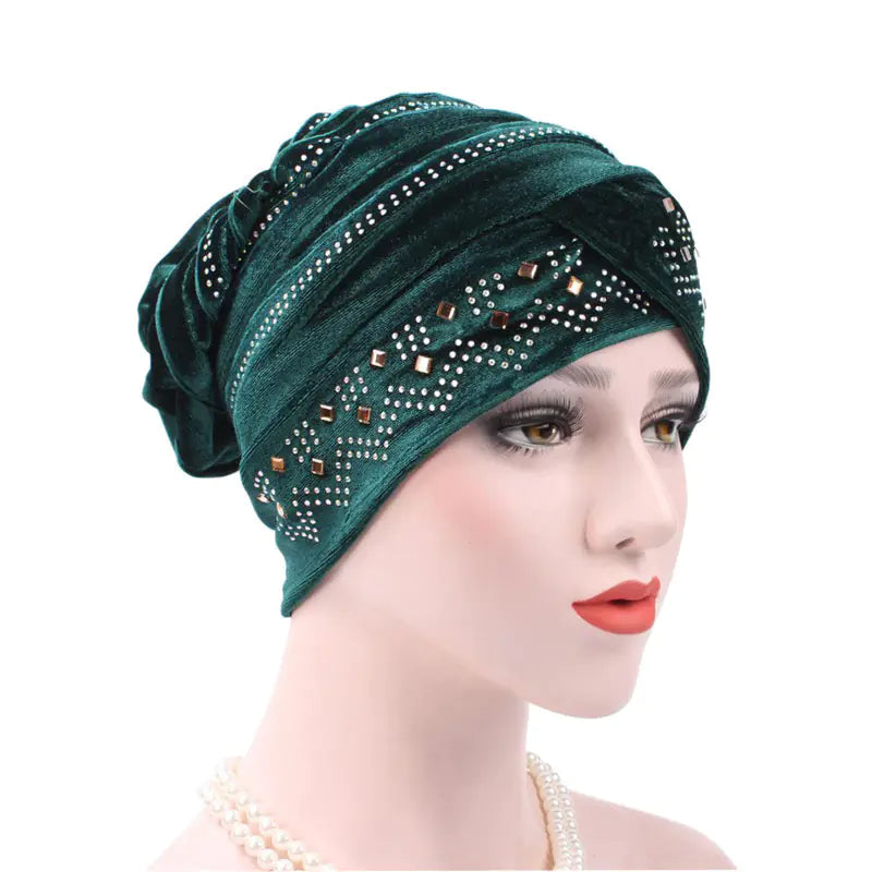 2017 Velvet Rhinestone Cap Muslim Headscarf Hat