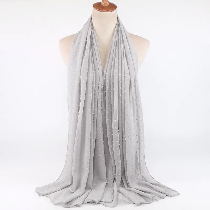 Islamic Pearl Chiffon Scarf with Pom Poms 180x70cm