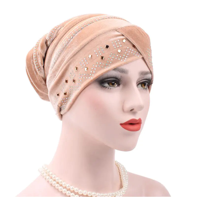 2017 Velvet Rhinestone Cap Muslim Headscarf Hat