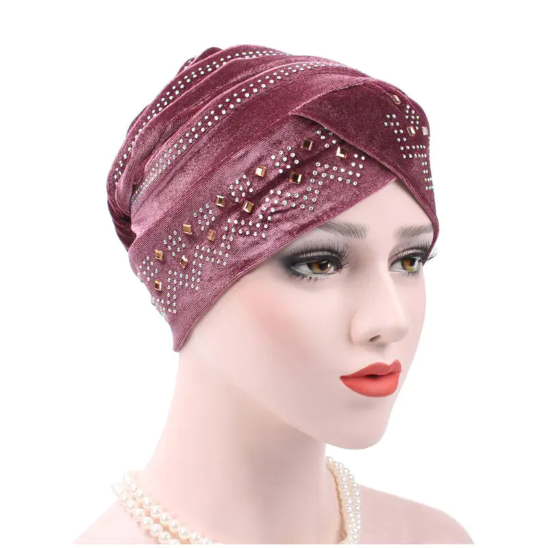 2017 Velvet Rhinestone Cap Muslim Headscarf Hat