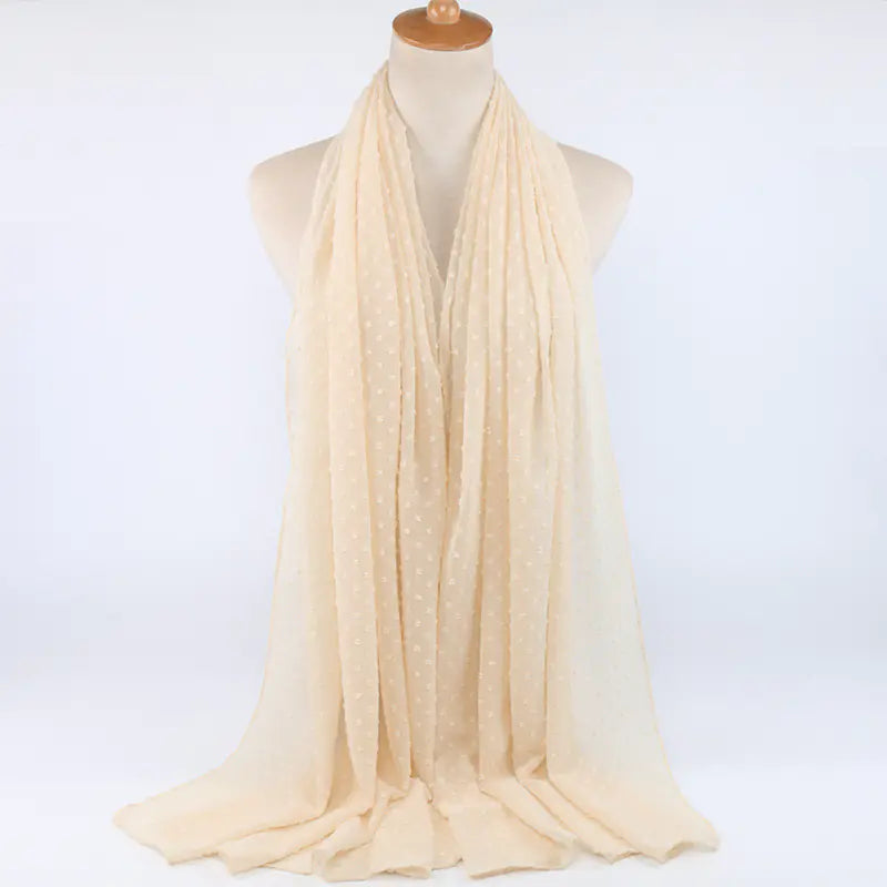 Islamic Pearl Chiffon Scarf with Pom Poms 180x70cm