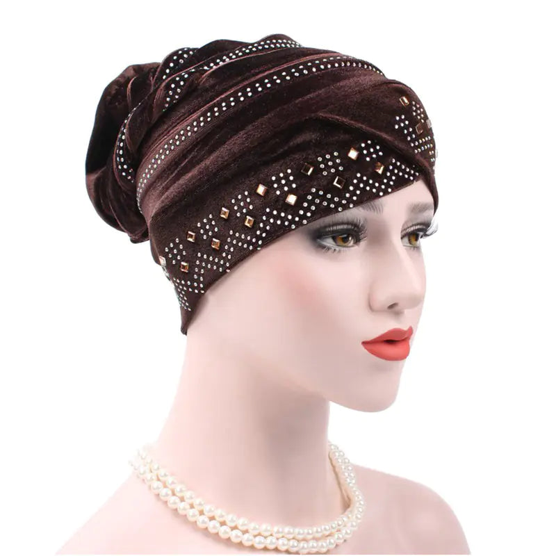 2017 Velvet Rhinestone Cap Muslim Headscarf Hat