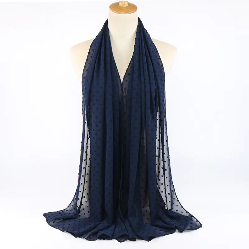 Islamic Pearl Chiffon Scarf with Pom Poms 180x70cm