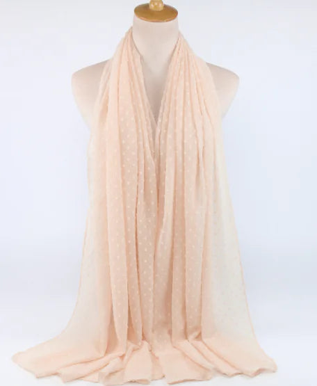 Islamic Pearl Chiffon Scarf with Pom Poms 180x70cm