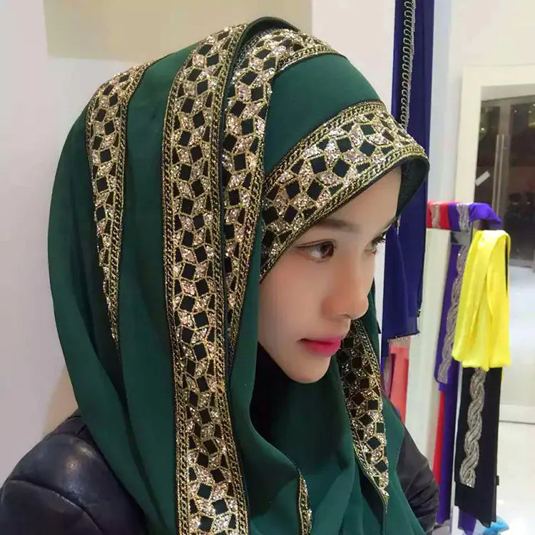 Scarf Hat with Pearl Chiffon Long Stole