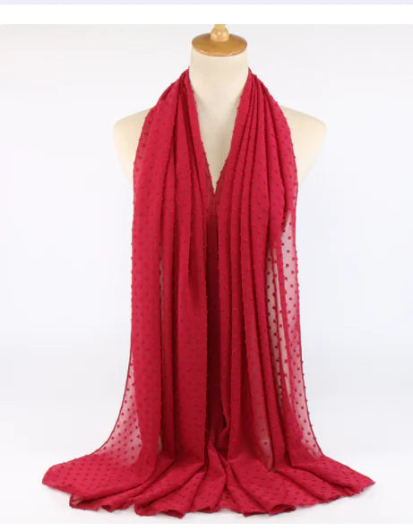 Islamic Pearl Chiffon Scarf with Pom Poms 180x70cm