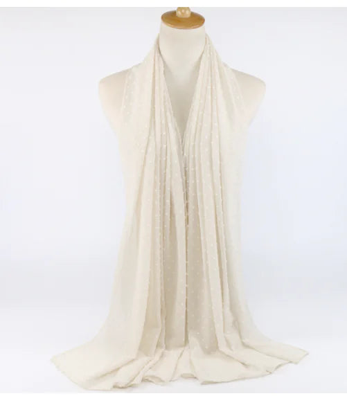 Islamic Pearl Chiffon Scarf with Pom Poms 180x70cm