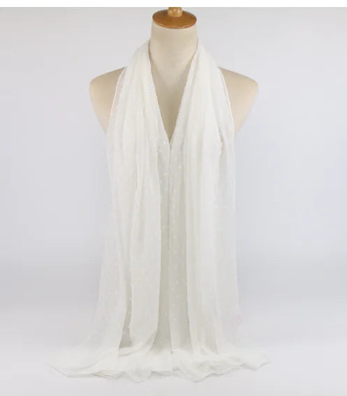 Islamic Pearl Chiffon Scarf with Pom Poms 180x70cm