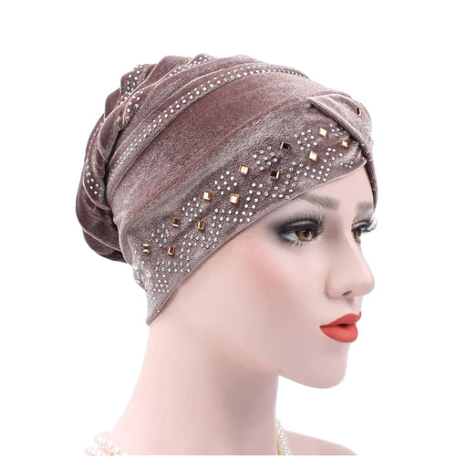 2017 Velvet Rhinestone Cap Muslim Headscarf Hat