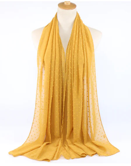 Islamic Pearl Chiffon Scarf with Pom Poms 180x70cm