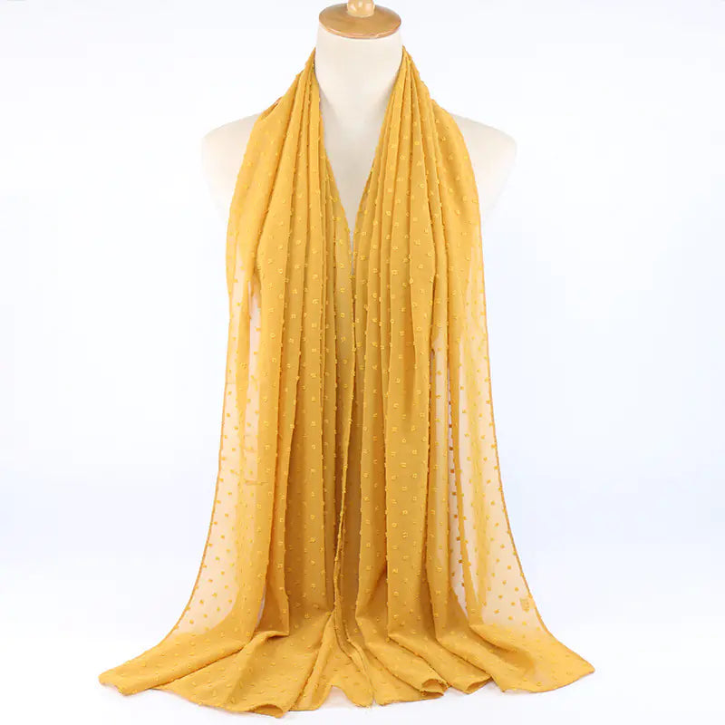 Islamic Pearl Chiffon Scarf with Pom Poms 180x70cm