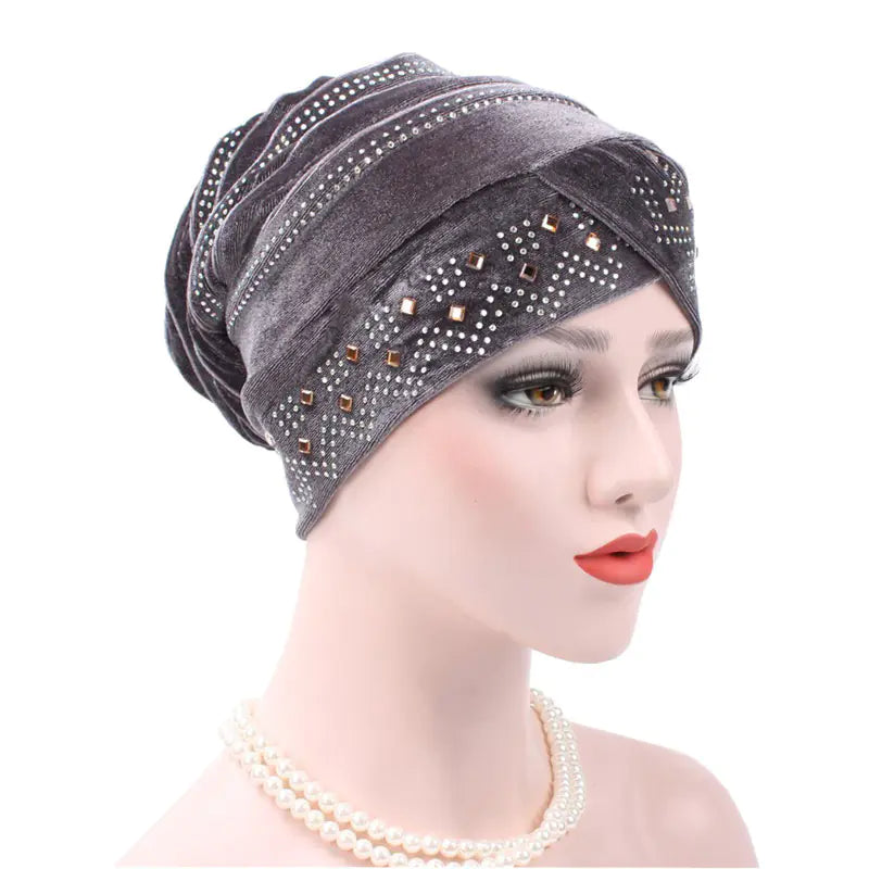 2017 Velvet Rhinestone Cap Muslim Headscarf Hat