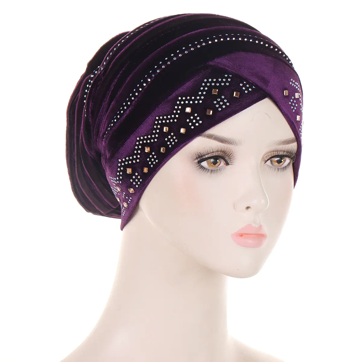 Velvet Bejeweled Muslim Turban Hat in Stock