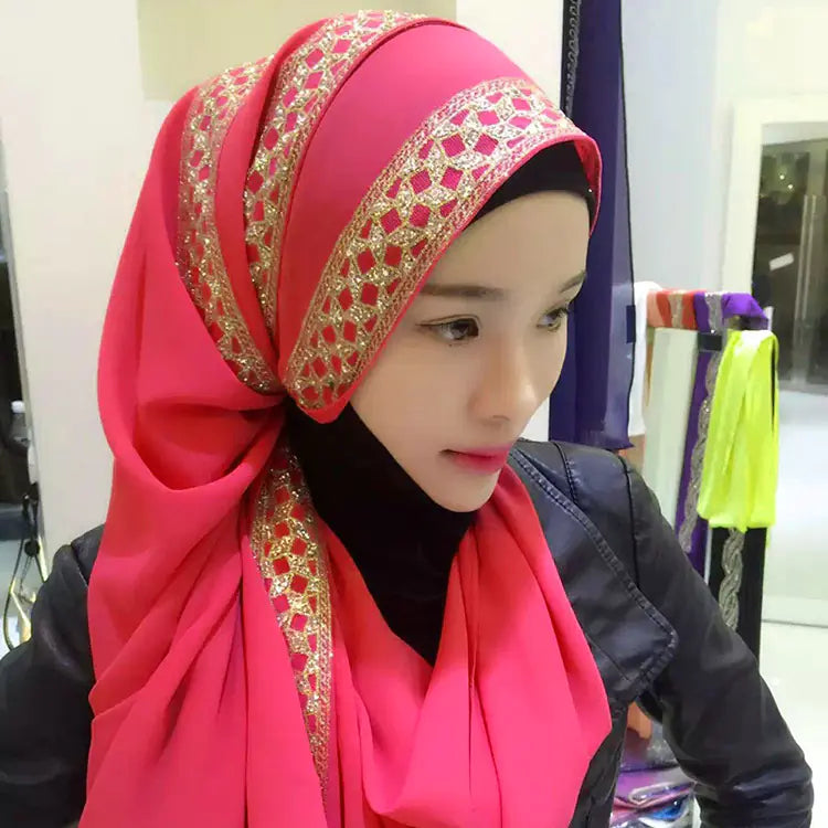 Scarf Hat with Pearl Chiffon Long Stole