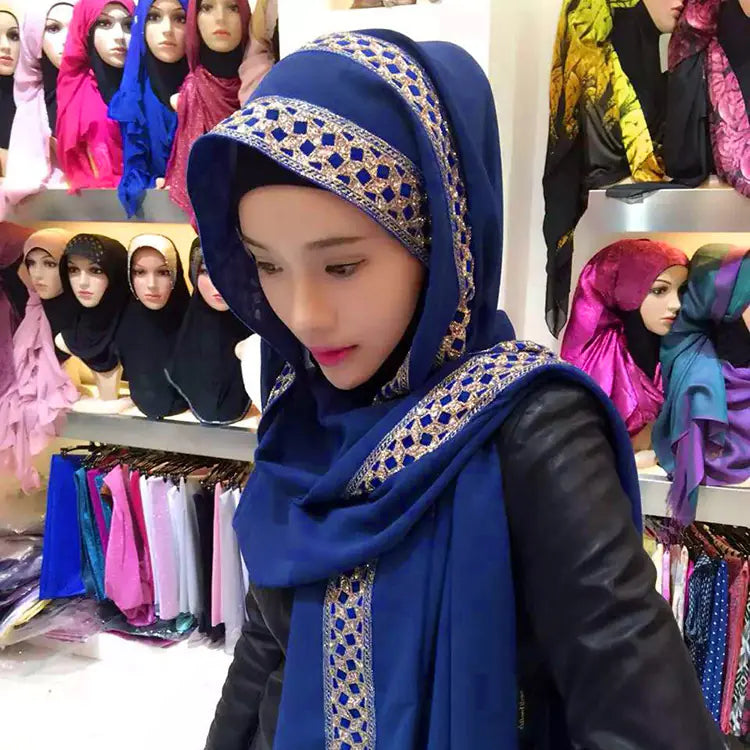 Scarf Hat with Pearl Chiffon Long Stole