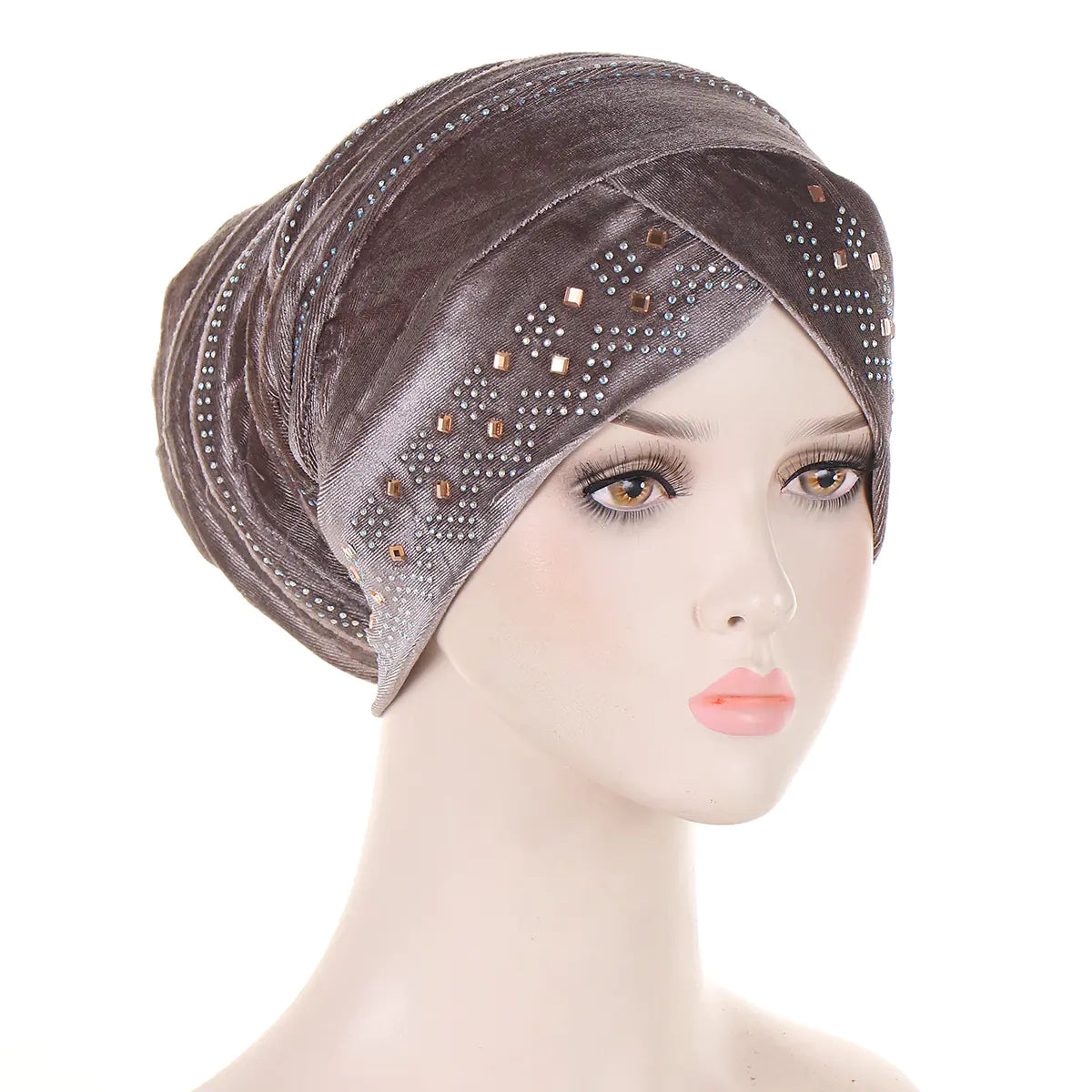 Velvet Bejeweled Muslim Turban Hat in Stock