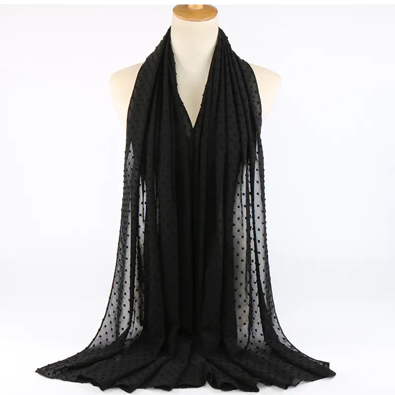 Islamic Pearl Chiffon Scarf with Pom Poms 180x70cm
