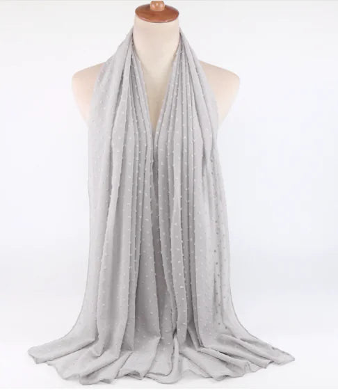 Islamic Pearl Chiffon Scarf with Pom Poms 180x70cm