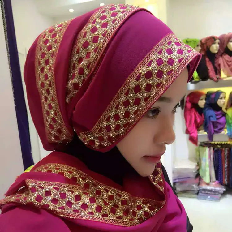 Scarf Hat with Pearl Chiffon Long Stole