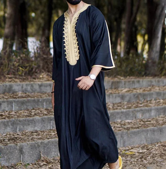Men's Kandouras Thobe with Embroidery and Pockets