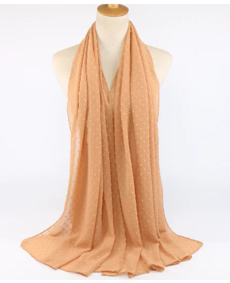 Islamic Pearl Chiffon Scarf with Pom Poms 180x70cm