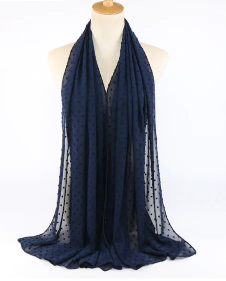 Islamic Pearl Chiffon Scarf with Pom Poms 180x70cm