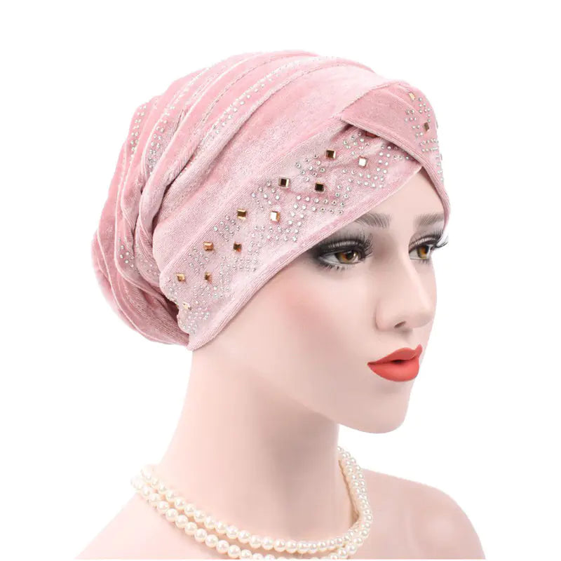 2017 Velvet Rhinestone Cap Muslim Headscarf Hat