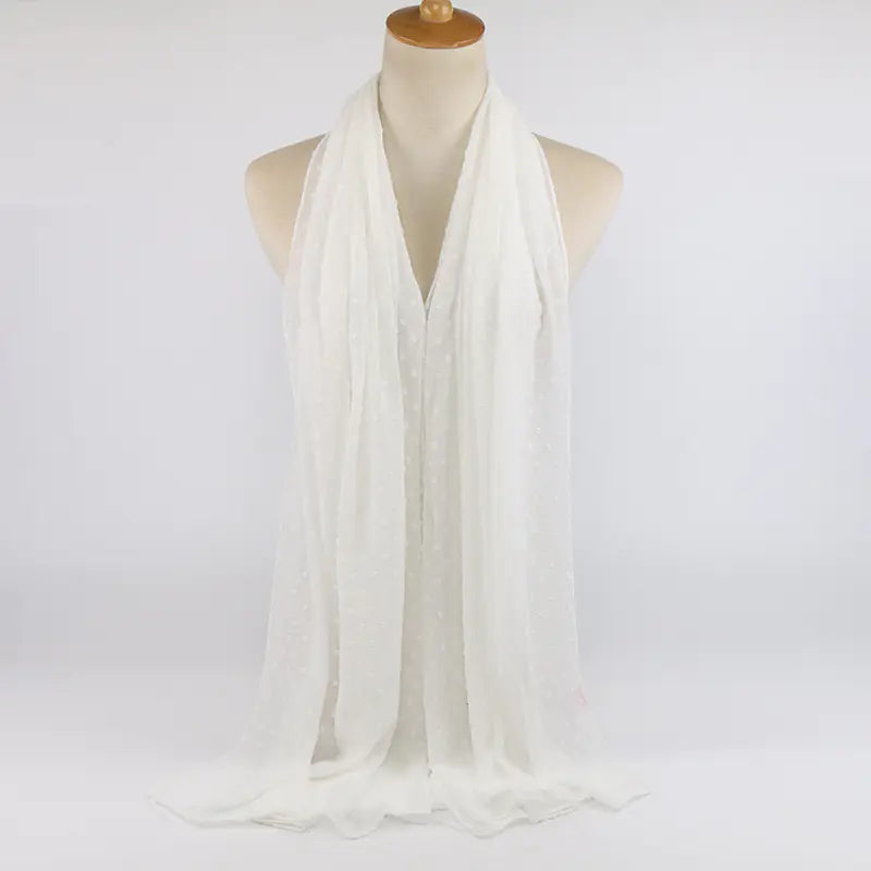 Islamic Pearl Chiffon Scarf with Pom Poms 180x70cm