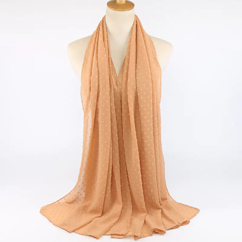 Islamic Pearl Chiffon Scarf with Pom Poms 180x70cm